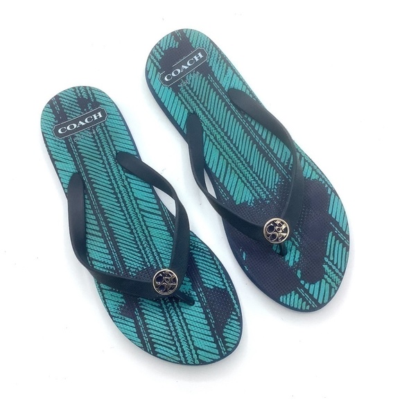 Coach Authentic Flip Flop Sandals Teal 9-10 - Picture 4 of 10
